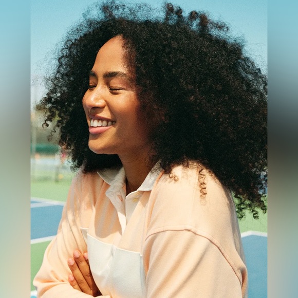 NWT Outdoor Voices Rugby Cropped Longsleeve pink and white in XS - Picture 2 of 8